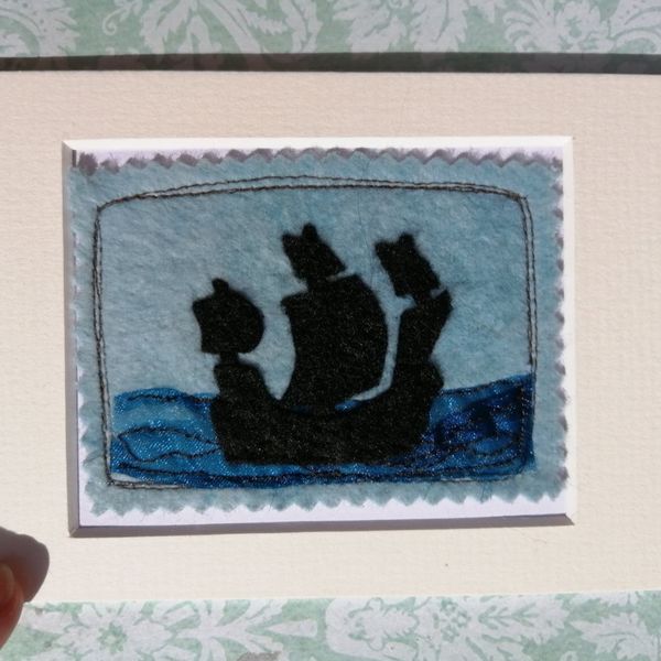 Mixed media ship ACEO