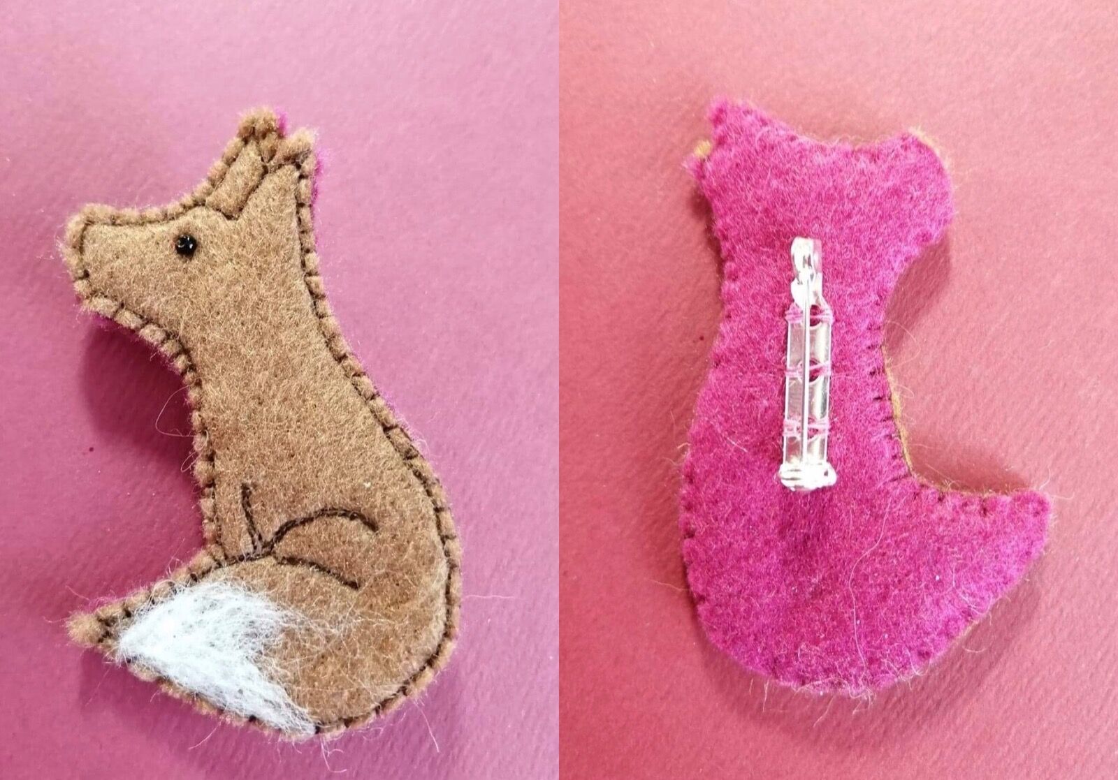 Brown/cerise fox brooch