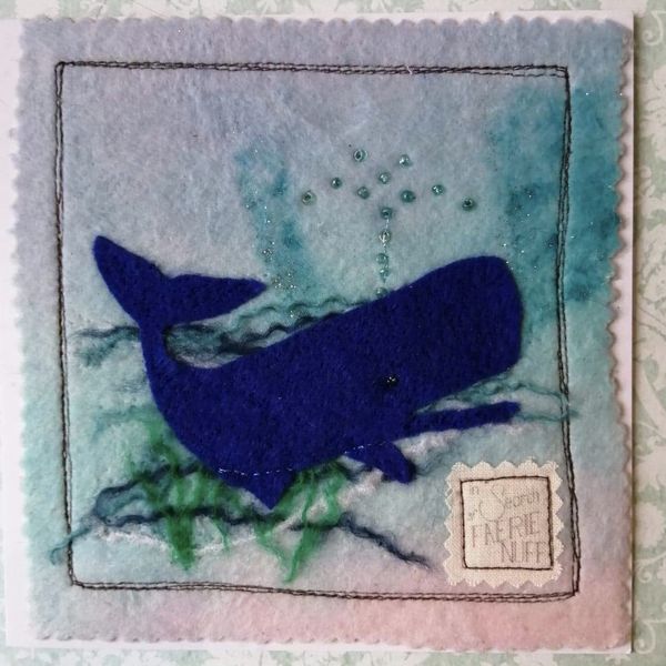 Mixed Media Blue Whale Greetings Card