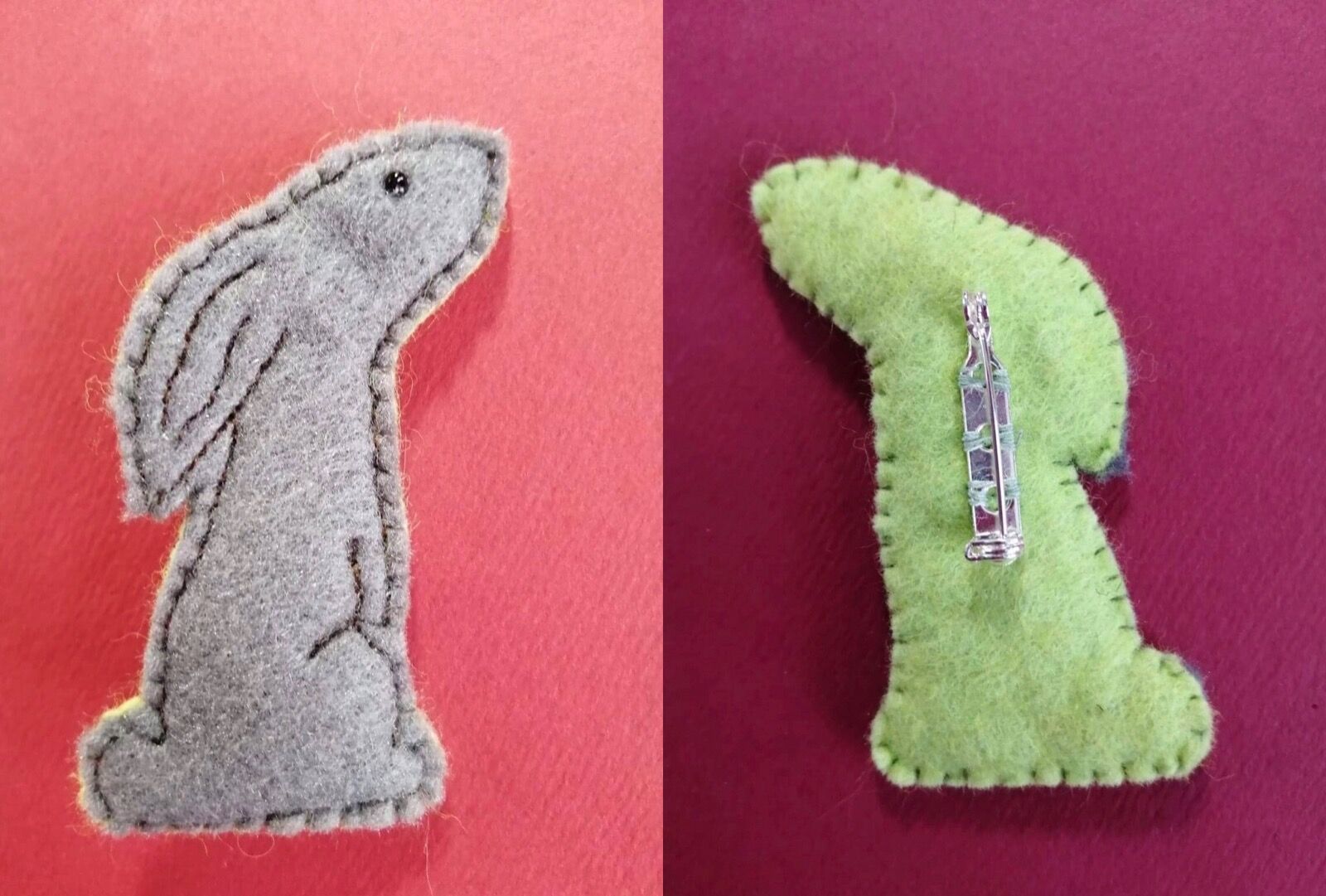 Grey/lime hare brooch
