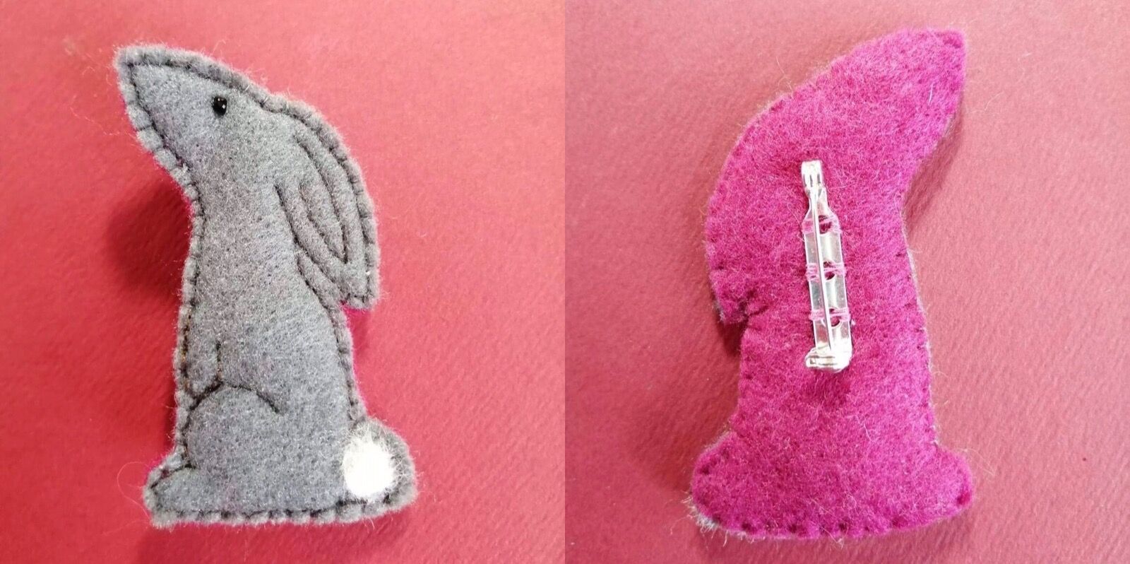 Grey/cerise hare brooch