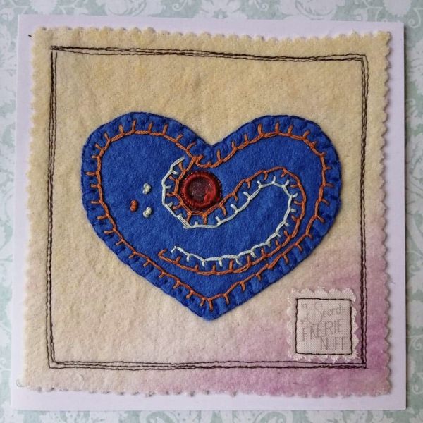 Mixed Media Heart Greetings Card (Blue)