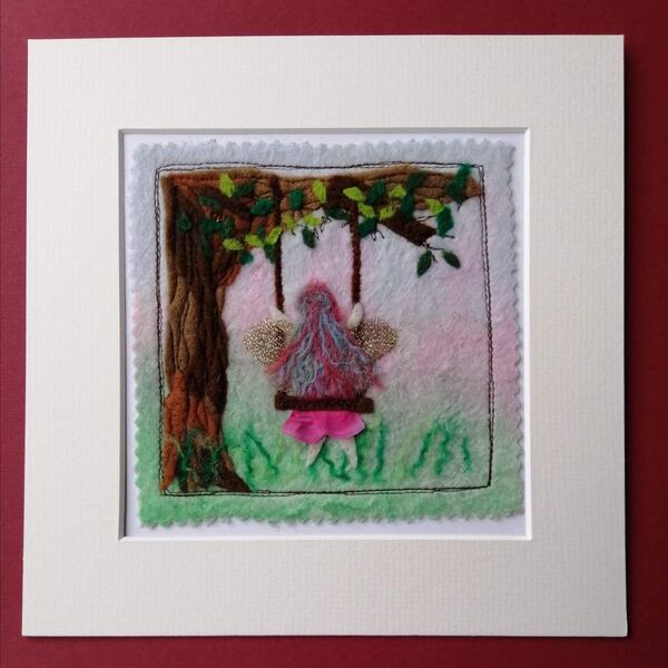 Faerie on a swing mixed media picture