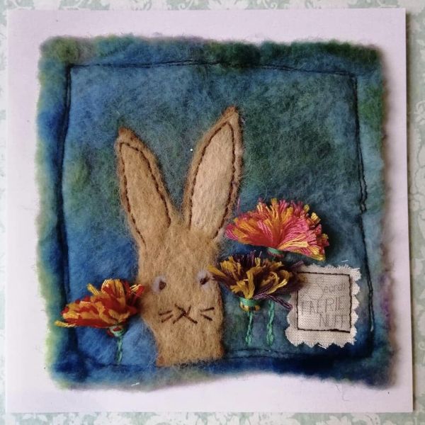 Mixed Media Hare amongst the Flowers Greetings Card