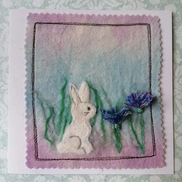 Mixed Media White Rabbit Greetings Card