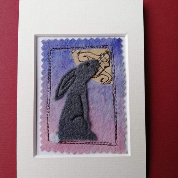 Mixed media hare and moon picture