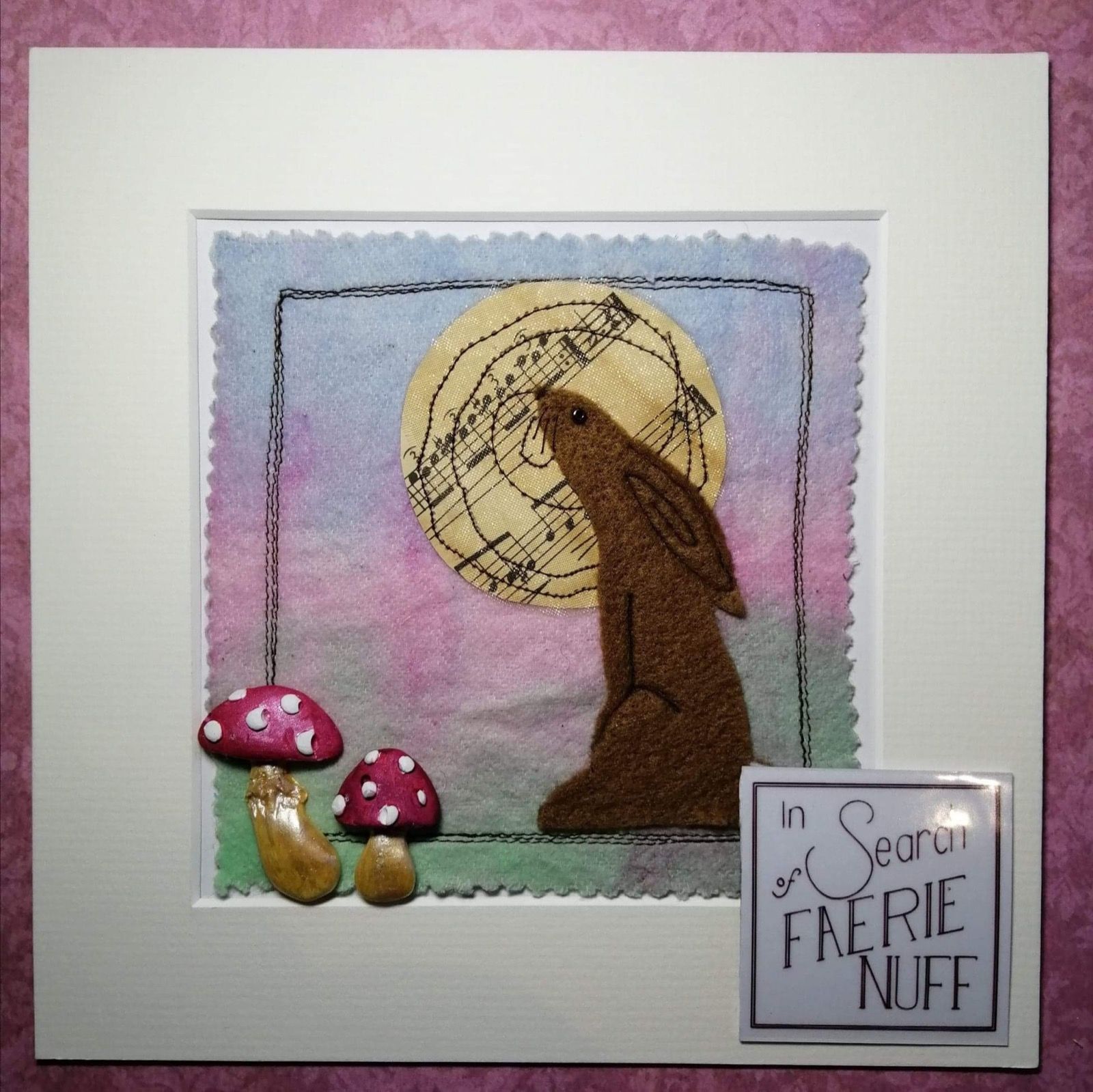 Hare and shrooms, mixed media picture
