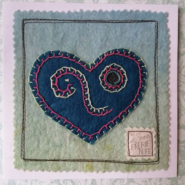 Mixed Media Heart Greetings Card (Teal)