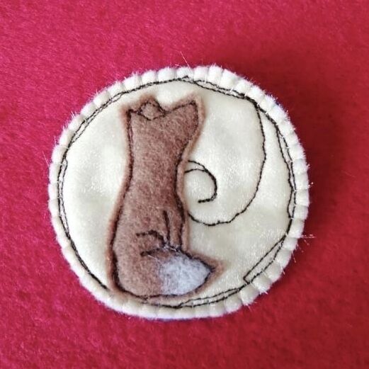 Fox and moon brooch