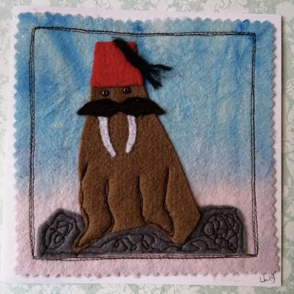 Mixed Media Walrus Greetings Card (Fez)