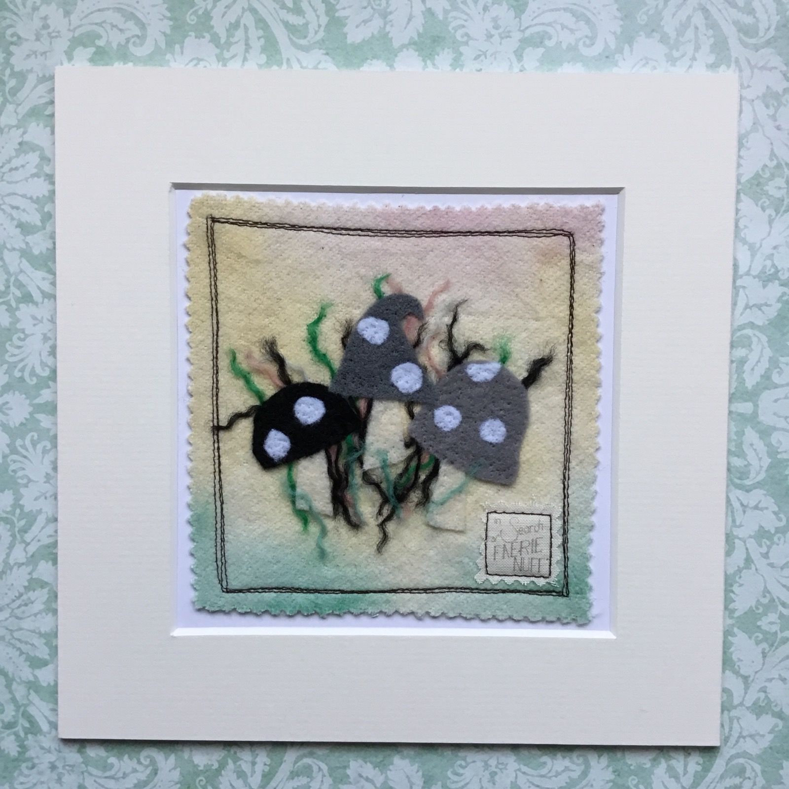 Monochrome mixed media mushroom picture
