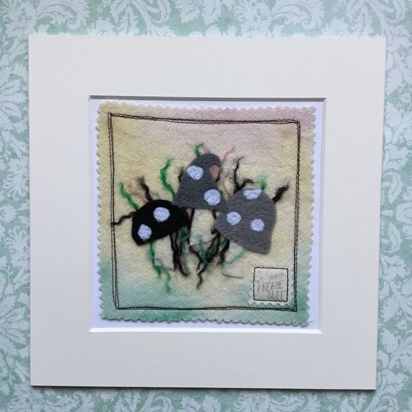 Monochrome mixed media mushroom picture