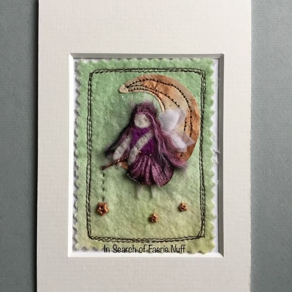 Mixed media Faerie fishing for stars ACEO