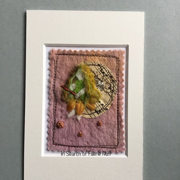 Mixed media Faerie fishing for stars ACEO