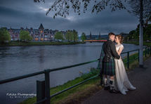 Glen-Mhor-Hotel-Inverness-Wedding-Photography-011 Bride and Groom evening photography. Taken with off camera flash.