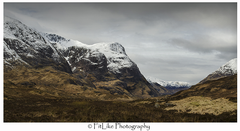 Snow covered mountains at Glencoe, Scotland.