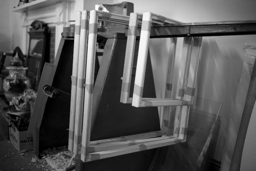 Making stretchers in Morag's print room
