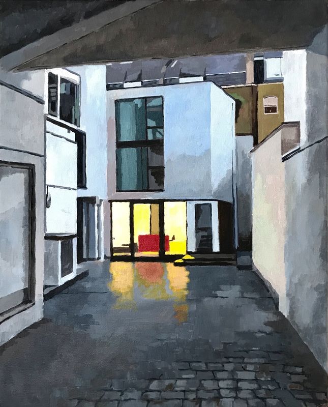 Waiting for the nightshift. Acrylic on canvas, 16x20"