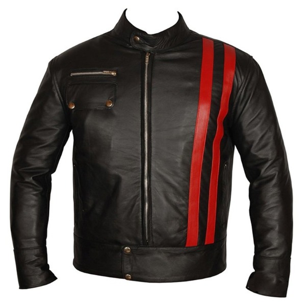 Cafe Racer Retro Style Striped Leather Jacket
