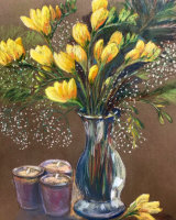 Freesias in a Glass Vase