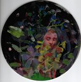 Conscientious Gardner - enamel on aluminium 2021 20 cm diameter