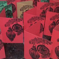 WORKSHOP Linocut Christmas cards, Saturday November 27th 2021, 1 - 5pm £50 Brightly coloured Linocut Christmas cards