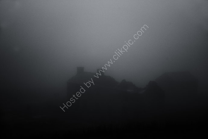Mine buildings in mist