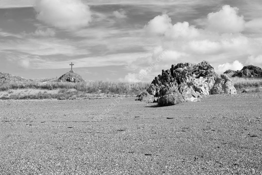 Cross on Llanddwyn Island Anglesey monochrome