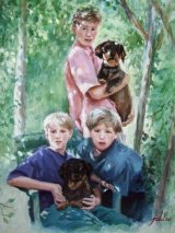 Three brothers and their dachshunds