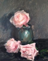 Pink roses in jade vase 2