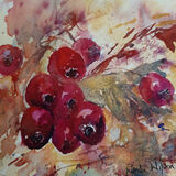 Lynda Wilson. Autumn Berries. Watercolour Unframed 10''x10'' mounted. £35