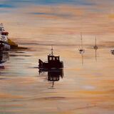 Gill Benjamin . Early Morning on the Menai Straits. Acrylic on large boxed canvas. £45
