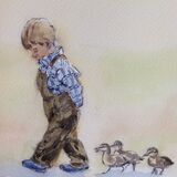 Marjorie Scott. Follow my Leader. Watercolour and Ink. Unframed. £50