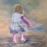 Marjorie Scott. The Joy of the Puddle. Oil on board. Unframed. £50