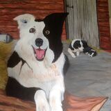 Jean Walker. In the Farmyard. Acrylic on 30''x30'' canvas. £85.