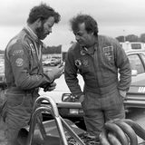 HILL CLIMB - Doune, 25 September, 1983, Chris Cramer (L) and David Gould discussing spark plugs