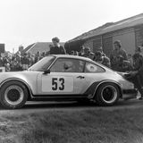 HILL CLIMB - Doune, 25 September, 1983, John Hunt (Porsche) Getting a helping hand (or 12) to effect a jump start