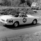 HILL CLIMB - Fintray 04 June, 1967, Jack Cowie (Sunbeam Tiger) Braking for the Hairpin