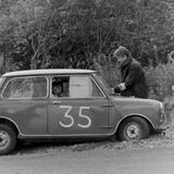 HILL CLIMB - Fintray 24 September, 1967, Jack Cowie (Mini Cooper S) Getting a helping hand after going off at the Hairpin but he's not too perturbed...