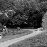 HILL CLIMB - Fintray 27 May, 1984 An over-enthusiastic entry to Combine Corner (with the old Combine Harvester shed in the background)
