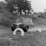 HILL CLIMB - Fintray 30 June, 1968 (Unknown driver in his Hillman Imp locking up under braking for the Hairpin)