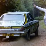 RALLY - 1979 Arbroath Stages, Strictly Come Marshalling's John Davidson waves off Dougie Riach (Hillman Avenger)