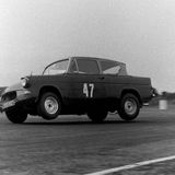 SPRINT - Crimond, 04 August, 1968, Unknown driver two-wheeling at the Hairpin (Ford Anglia)