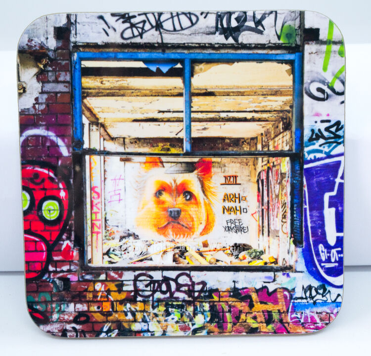 'Doggy in the window' coaster, 9cm x 9cm, 3mm thick.