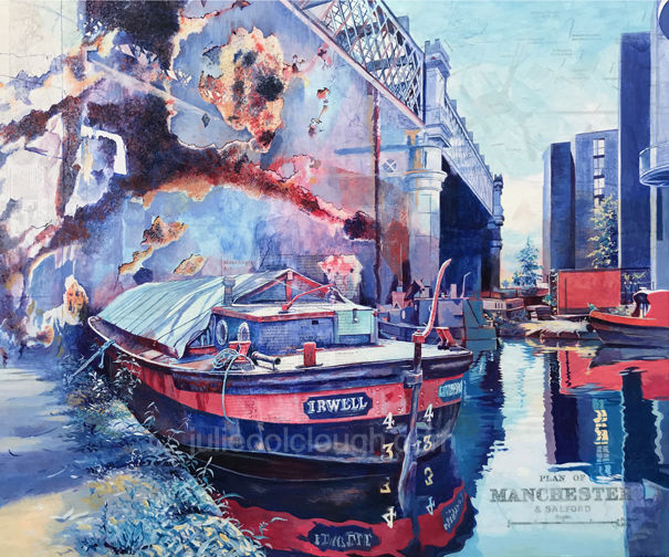 Painting of canal boat at Castlefield Manchester