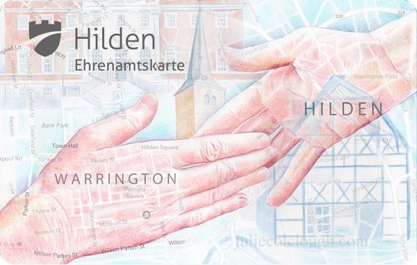 Commissioned by the town of Hilden, Germany, celebrating 50 years of partnership with twin town Warrington.