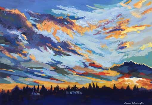 Sunset over Chester Racecourse Sunset painting with silhouette of trees at Chester racecourse