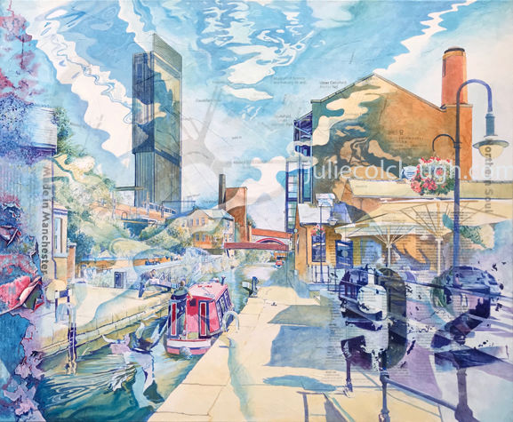 Painting of buildings and canal at Dukes 92, Castlefield, Manchester