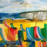 ‘Empty beach apart from person walking a dog’ - acrylic