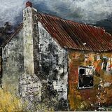 'Dilapidated Barn' mixed media/collage A1 Size framed in oak